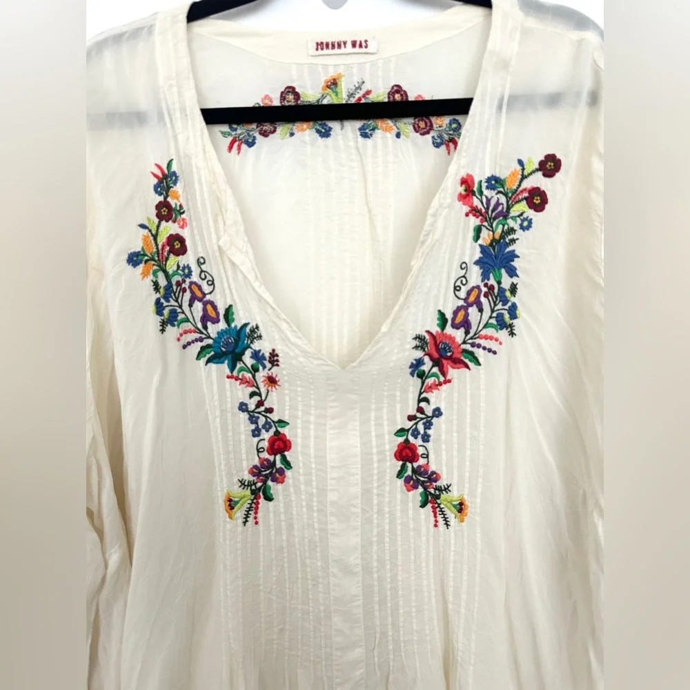 Johnny Was Ivory Floral Embroidered Tunic Top Womens  Cupra Sheer 2X - Picture 2 of 14